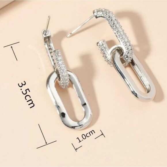 Silver Diamond Chain Link Earrings - Picture 3 of 3